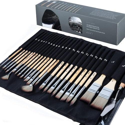 ARTIFY 24-Piece Paint Brush Set, Enhanced Synthetic Brush Set with Canvas Roll and Palette Knife for Watercolor, Acrylic, Oil and Gouache Painting - Toytexx ARTIFY 24-Piece Paint Brush Set, Enhanced Synthetic Brush Set with Canvas Roll and Palette Knife for Watercolor, Acrylic, Oil and Gouache Painting - Toytexx
